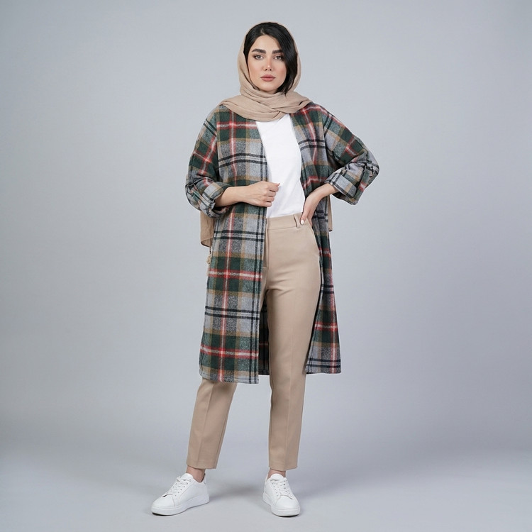 مانتو اسپرت چهارخونه پشمی پاییزه