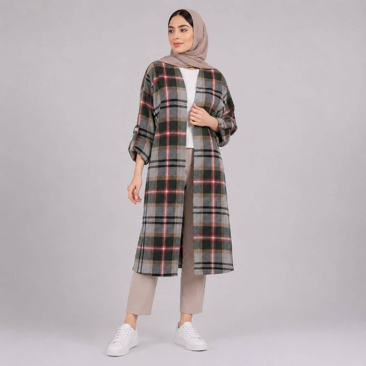 مانتو اسپرت چهارخونه پشمی پاییزه