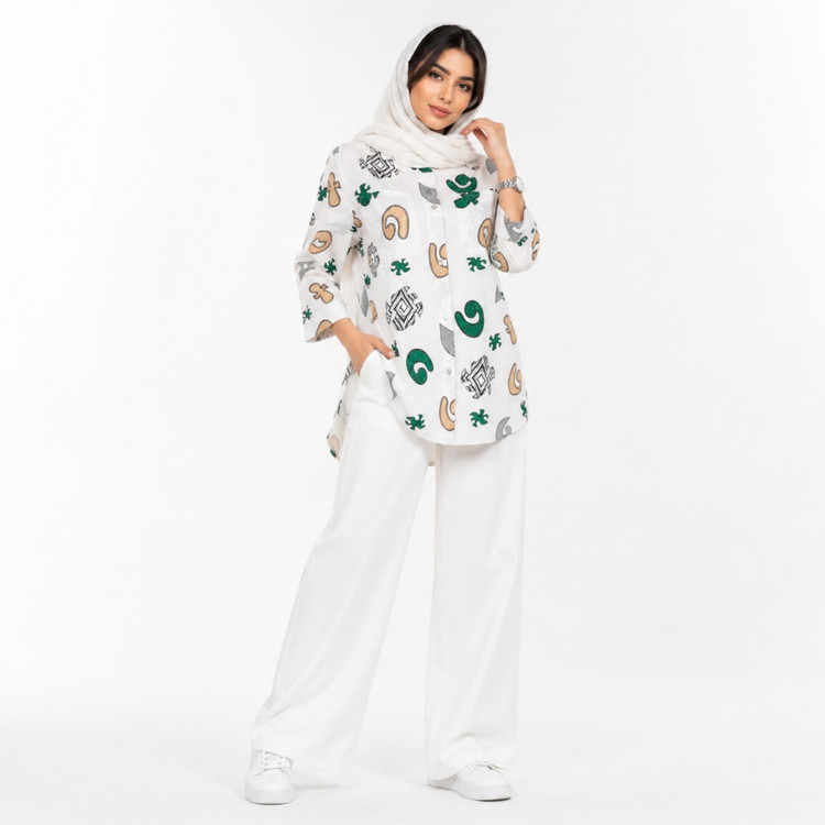 مانتو زنانه لینن طرح دار پازل