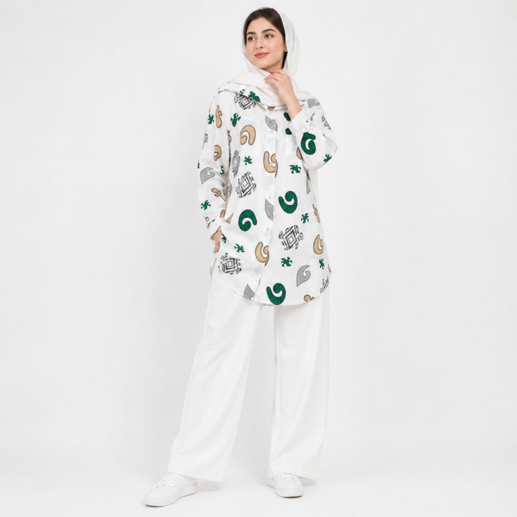 مانتو زنانه لینن طرح دار پازل