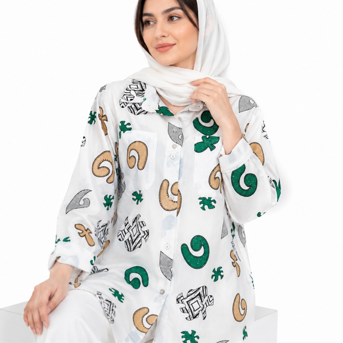 مانتو زنانه لینن طرح دار پازل