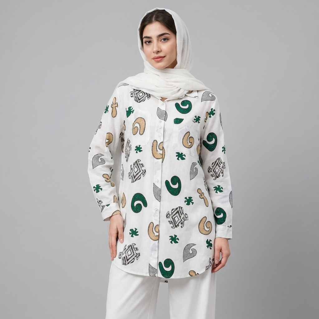 مانتو زنانه لینن طرح دار پازل