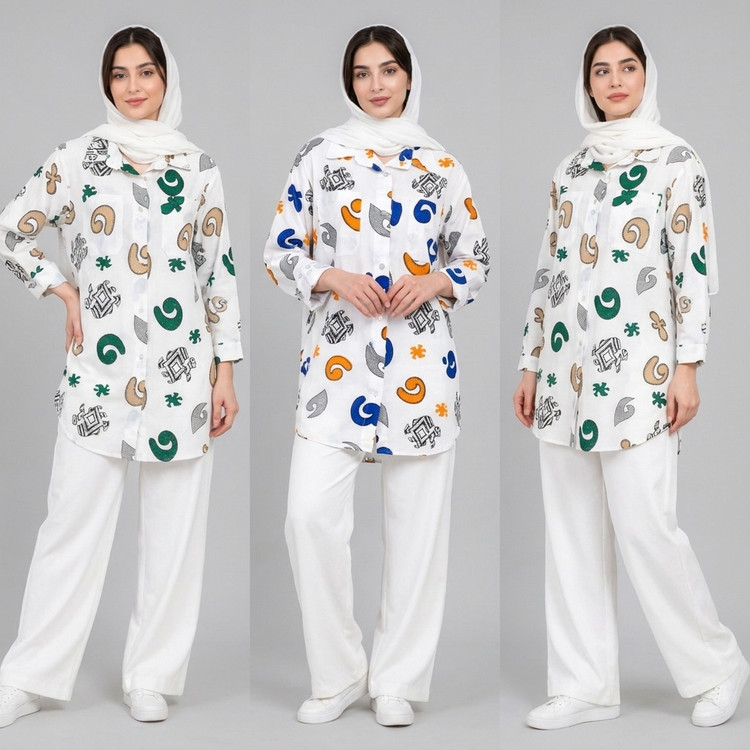 مانتو زنانه لینن طرح دار پازل