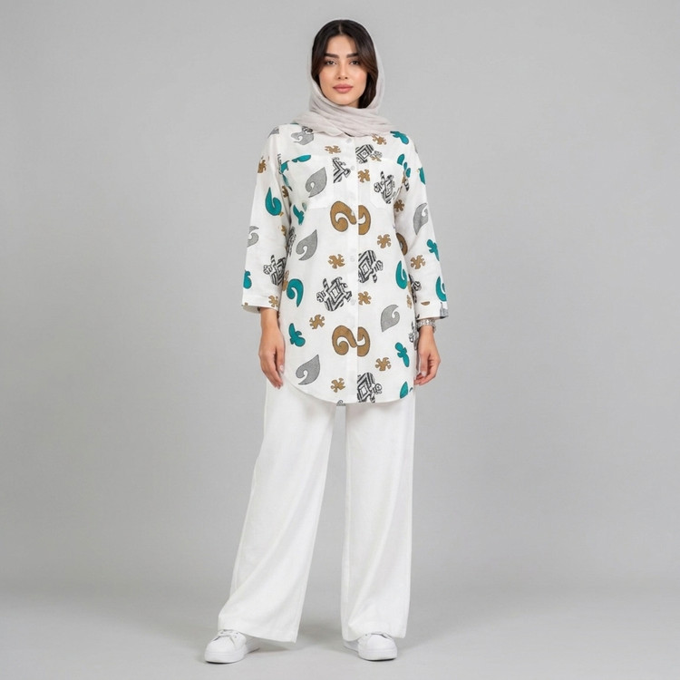 مانتو زنانه لینن طرح دار پازل