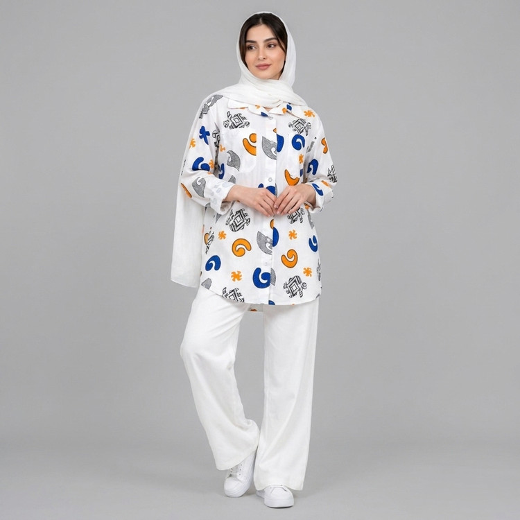 مانتو زنانه لینن طرح دار پازل