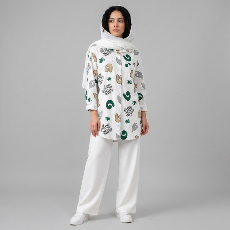 مانتو زنانه لینن طرح دار پازل