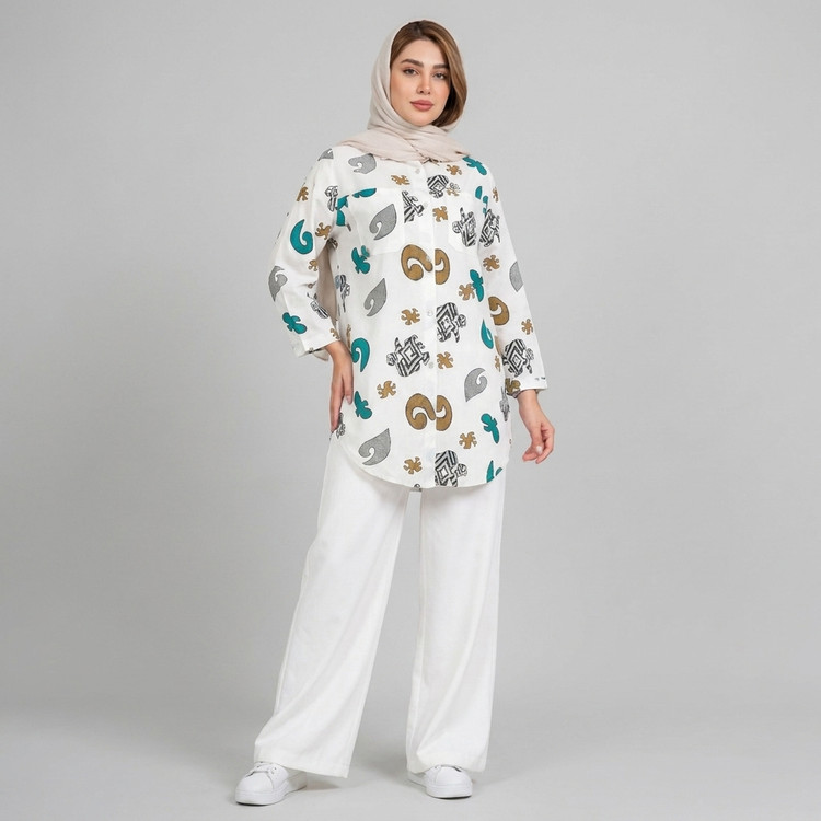مانتو زنانه لینن طرح دار پازل