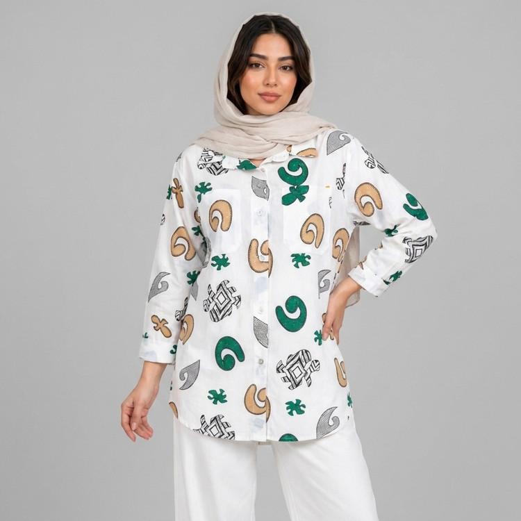 مانتو زنانه لینن طرح دار پازل