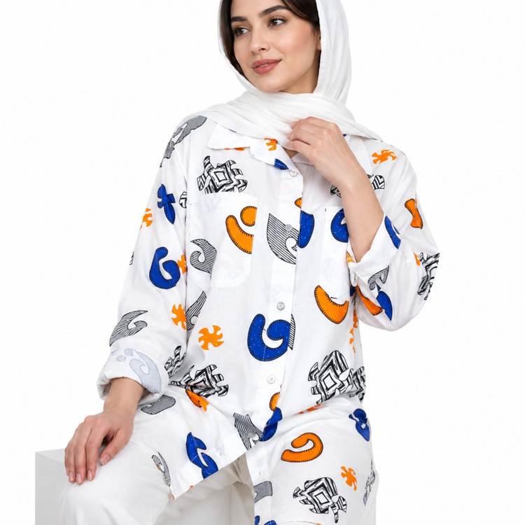مانتو زنانه لینن طرح دار پازل