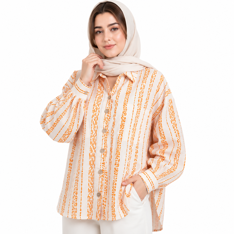 مانتو زنانه لینن طرح دار بنیتا