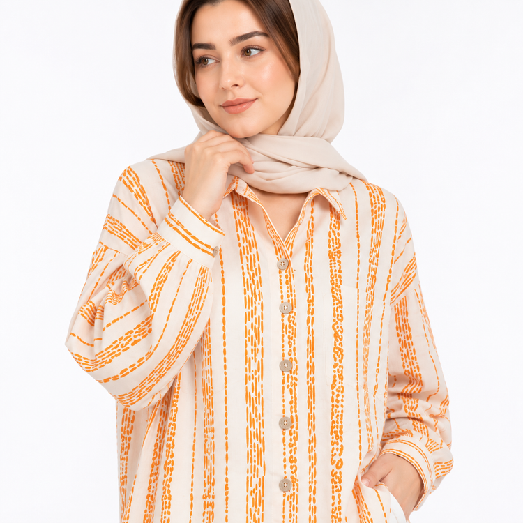 مانتو زنانه لینن طرح دار بنیتا