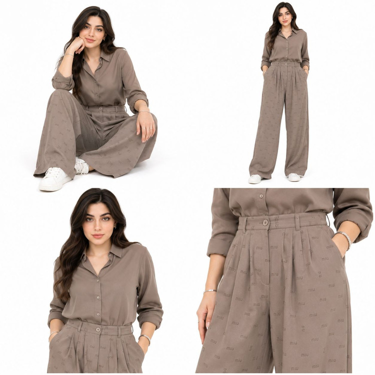 شلوار زنانه فول بگ کرپ ریزشی طرح miu miu