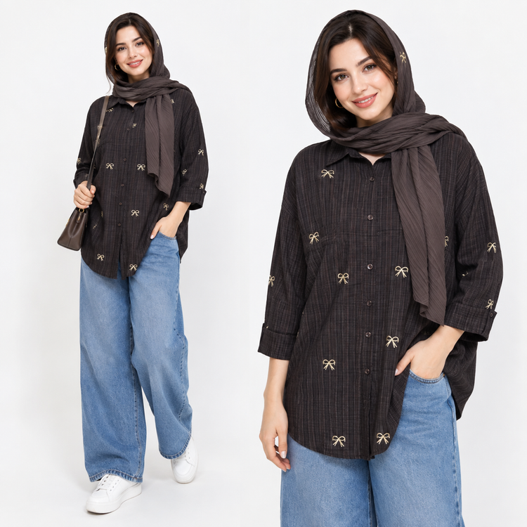 شومیز زنانه گلدوزی پاپیون