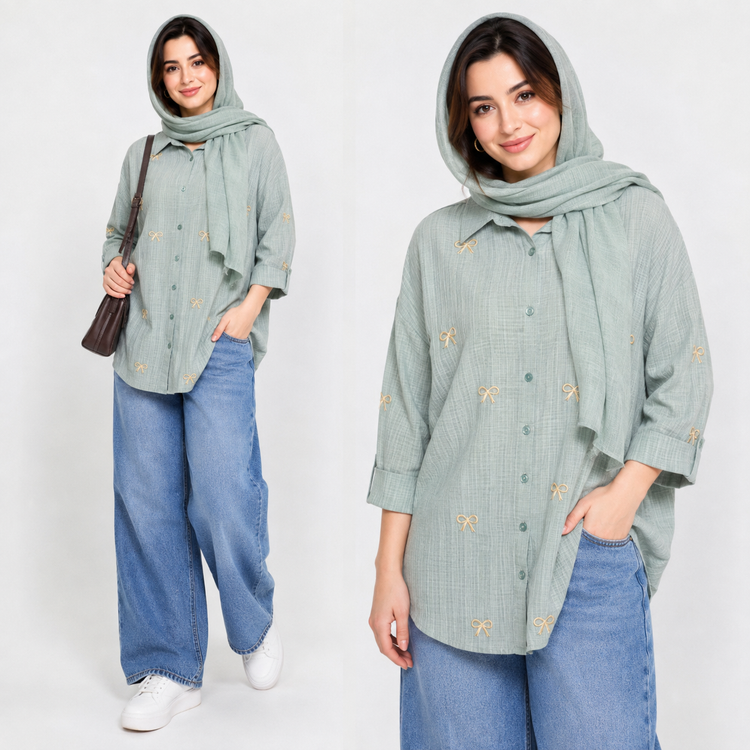 شومیز زنانه گلدوزی پاپیون