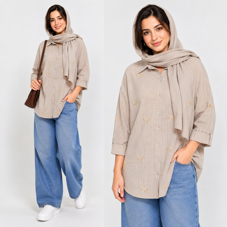 شومیز زنانه گلدوزی پاپیون