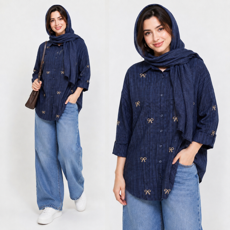 شومیز زنانه گلدوزی پاپیون