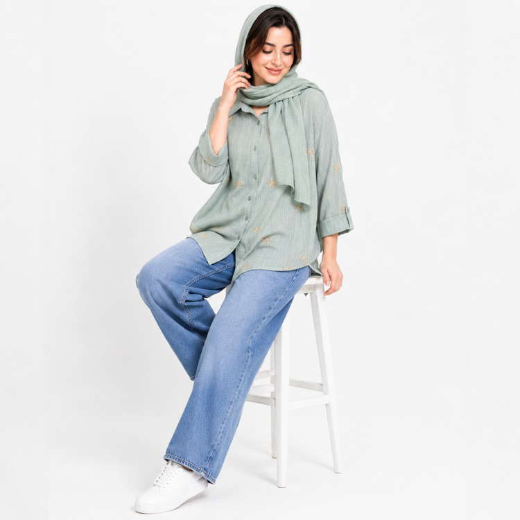 شومیز زنانه گلدوزی پاپیون