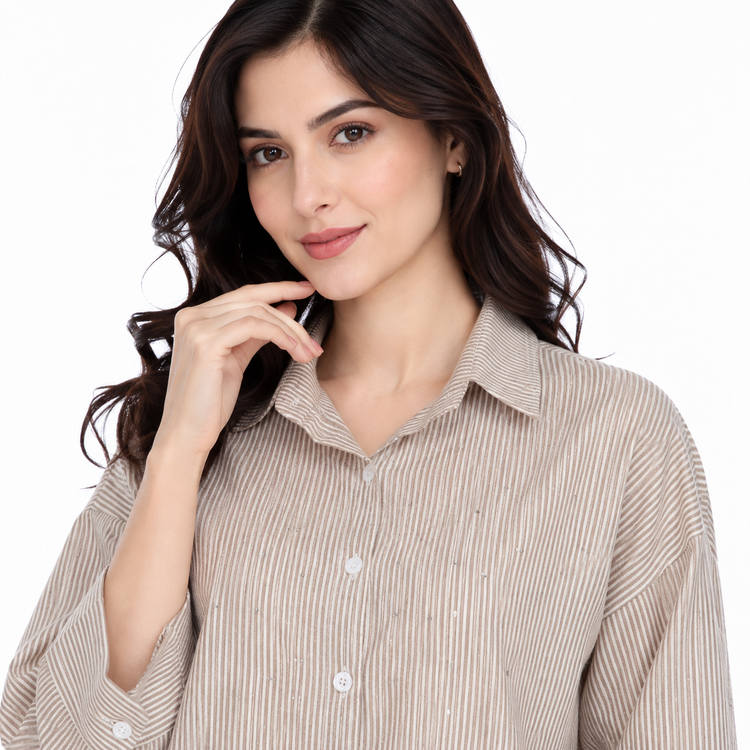 شومیز زنانه راه راه نگین دار