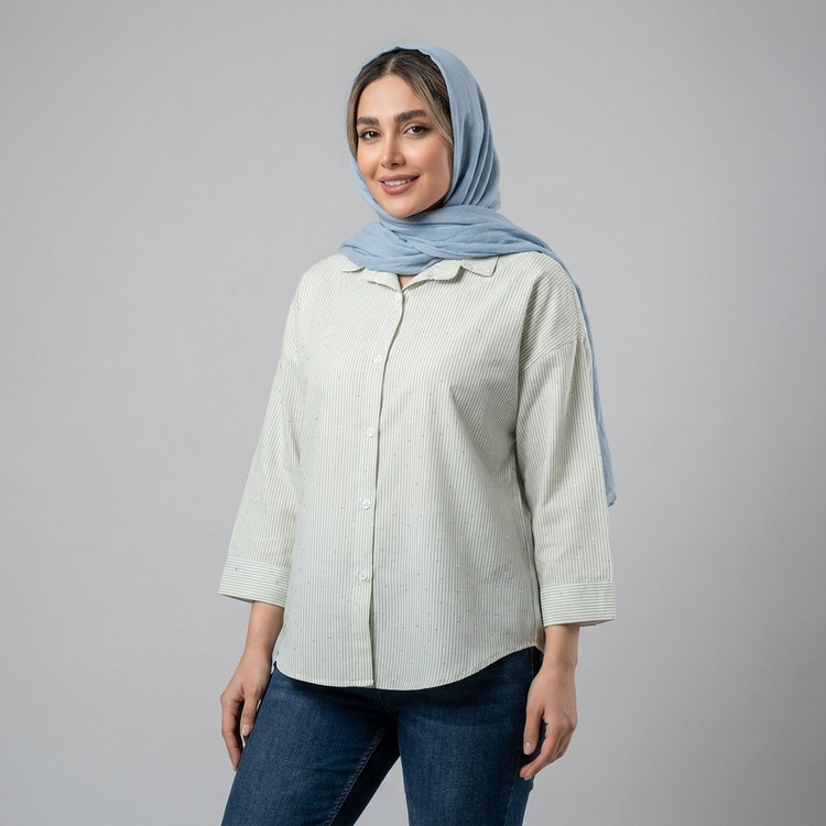 شومیز زنانه راه راه نگین دار