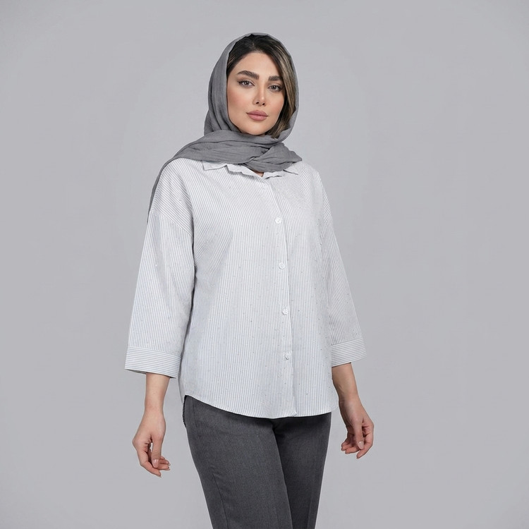 شومیز زنانه راه راه نگین دار