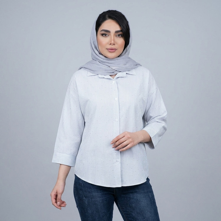 شومیز زنانه راه راه نگین دار