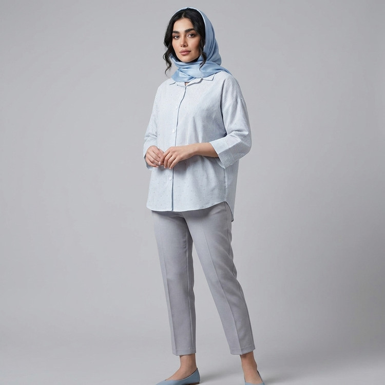 شومیز زنانه راه راه نگین دار