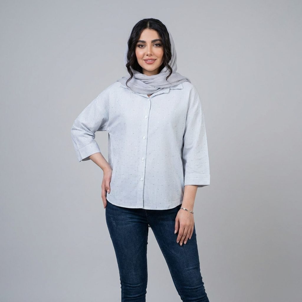 شومیز زنانه راه راه نگین دار