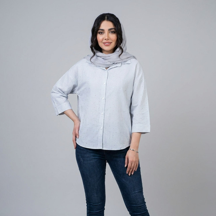 شومیز زنانه راه راه نگین دار