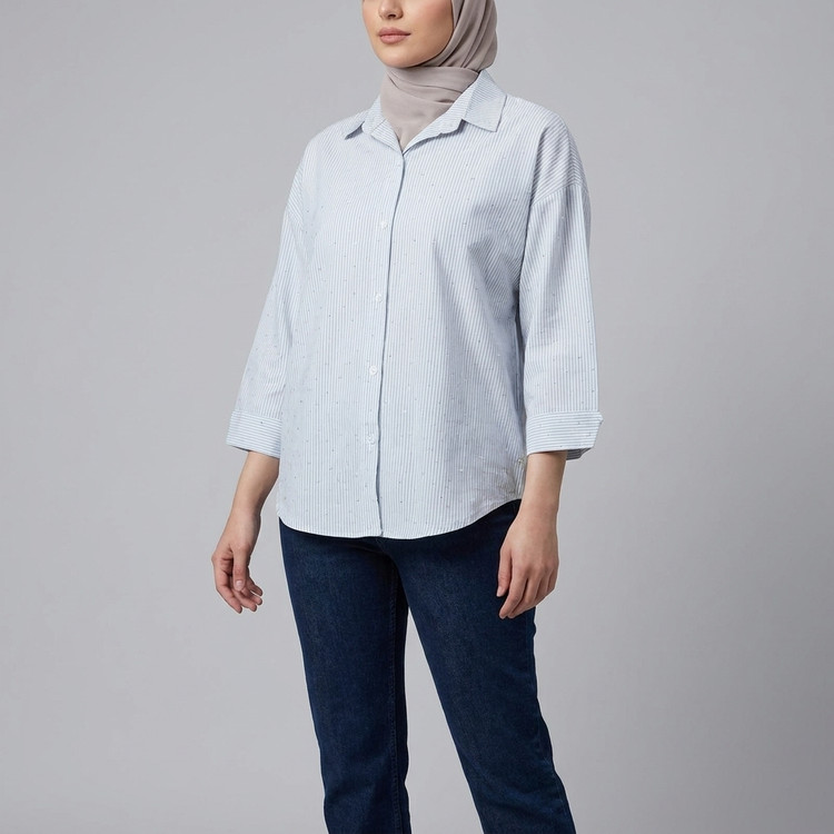 شومیز زنانه راه راه نگین دار