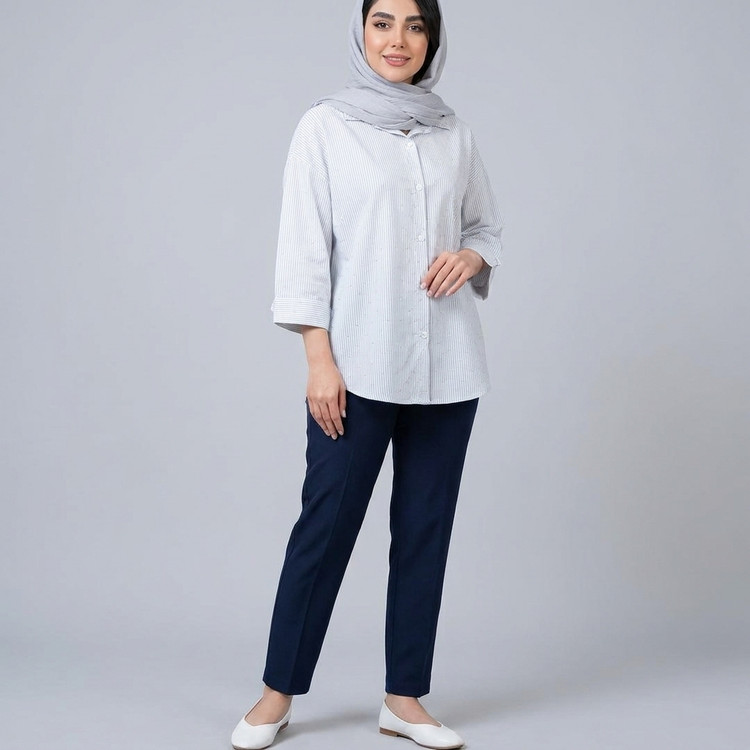 شومیز زنانه راه راه نگین دار