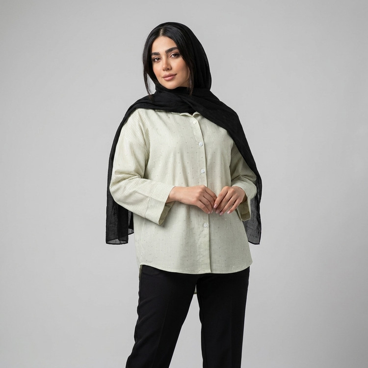 شومیز زنانه راه راه نگین دار