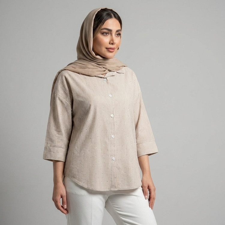 شومیز زنانه راه راه نگین دار