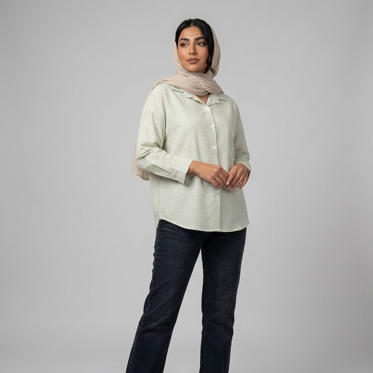 شومیز زنانه راه راه نگین دار
