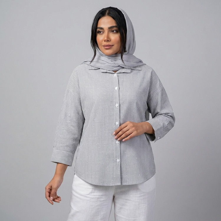 شومیز زنانه راه راه نگین دار